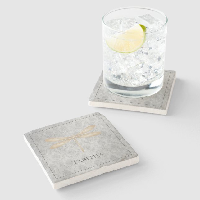 Gold Dragonfly Damask Steinuntersetzer (Seitenansicht)