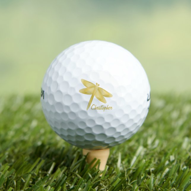 Gold Dragonfly Design Golfball (Insitu T-Shirt)
