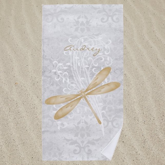 Gold Dragonfly Personalisiert Beach Handtuch (Gold Dragonfly Personalized Beach Towel)