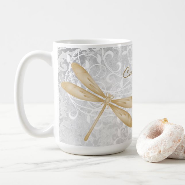 Gold Dragonfly Personalisierter Kaffee Tasse (Mit Donut)