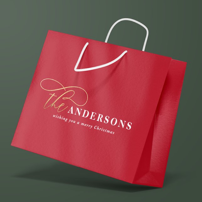 Gold Drehbuch Rot moderne minimale rustikale Weihn Große Geschenktüte (Von Creator hochgeladen)