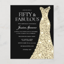 Gold Dress 50 & Fabulous 50. Geburtstag Einladung