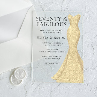 Gold Dress 70 & Fabulous 70. Geburtstag Acryleinladungen