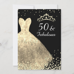 Gold Dress & Black 50 & Fabulous 50. Geburtstag Einladung