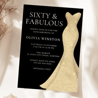 Gold Dress Black Sixty & Fabulous 60. Geburtstag Einladung