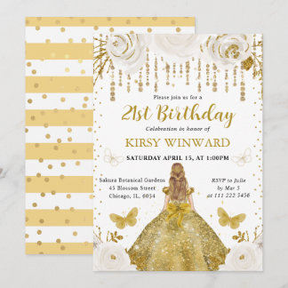 Gold Dress Blonde Haaresse Geburtstag Einladung