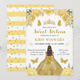 Gold Dress Dark Skin Princess Sweet 16 Einladung
