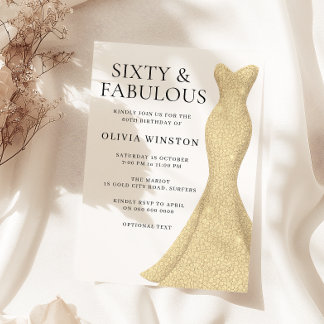 Gold Dress Elegant 60 & Fabulous 60. Geburtstag Einladung