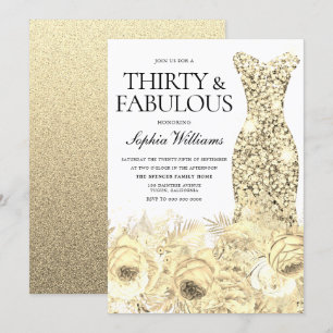 Gold Dress Floral Dreißig & Fabulous 30. Geburtsta Einladung