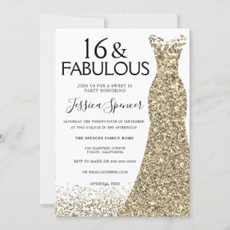 Gold Dress Glitzer Sweet 16 Party 16. Geburtstag Einladung