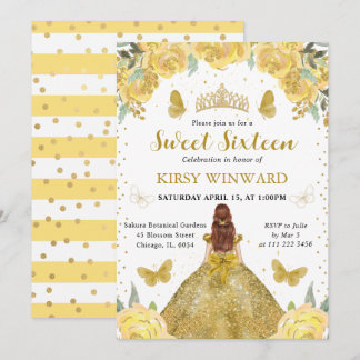 Gold Dress Red Hair Princess Sweet 16 Einladung
