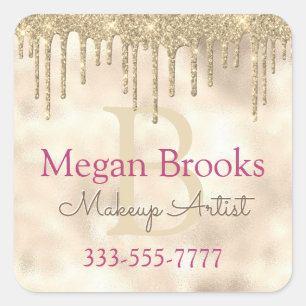 Gold Drip Glitter, DIY Name Monogramm & Beruf Quadratischer Aufkleber
