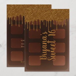 Gold Drip Schokoladenriegel Süße 16-Party Einladung