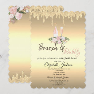 Gold Drips Brunch & Bubbly Blumen Brautparty Einladung