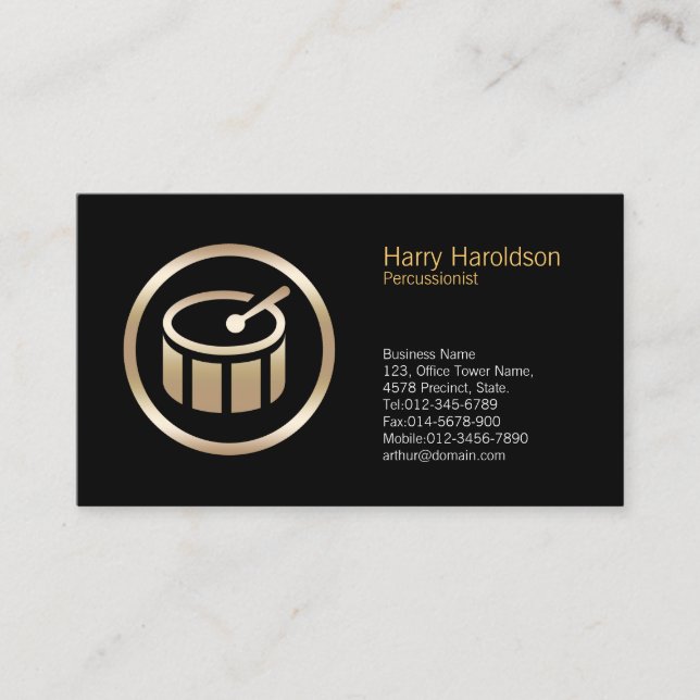 Gold Drum Icon Percussionist Business Card Visitenkarte (Vorderseite)