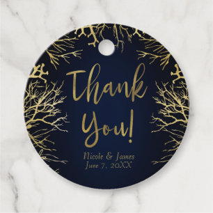 Gold & Dunkel Marineblau Elegante Korallen Hochzei Geschenkanhänger