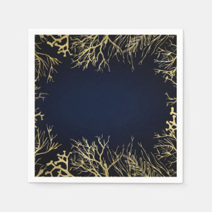 Gold & Dunkel Marineblau Elegante Korallen Hochzei Serviette