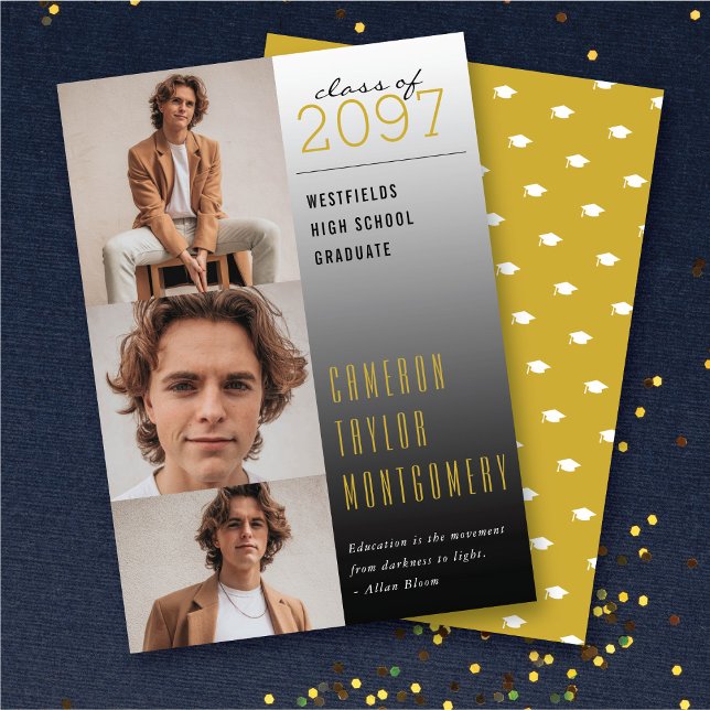 Gold Dunkel zu leicht Angebot 3 Foto Moderner Absc Ankündigung (Gold Dark To Light Quote 3 Photo Collage Modern Graduation Announcement @ zazzle.com/color_therapy)