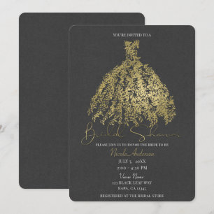 Gold & Dunkelgraues Botanisches Brautkleid für den Einladung