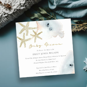 GOLD DUSKY BLUE BEACHY STARFISH BABY SHOWITE DANKESKARTE