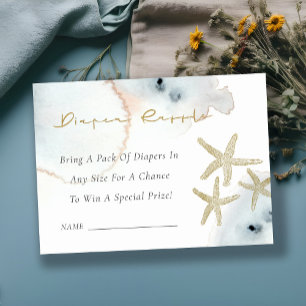 Gold Dusky Blue Seestern Windel-Raffle Baby Shower Begleitkarte