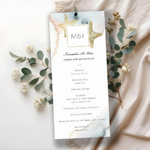 GOLD DUSKY BLUE STARFISH WEDDING CEREMONY PROGRAMM