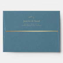 Gold & Dust Blue Chic Calligraphy Wedding Envelope