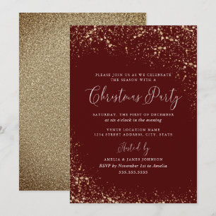 Gold Dust Burgundy Red Christmas Einladung