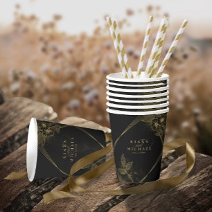Gold Dust & Outlines Wedding Black/Gld ID835 Pappbecher