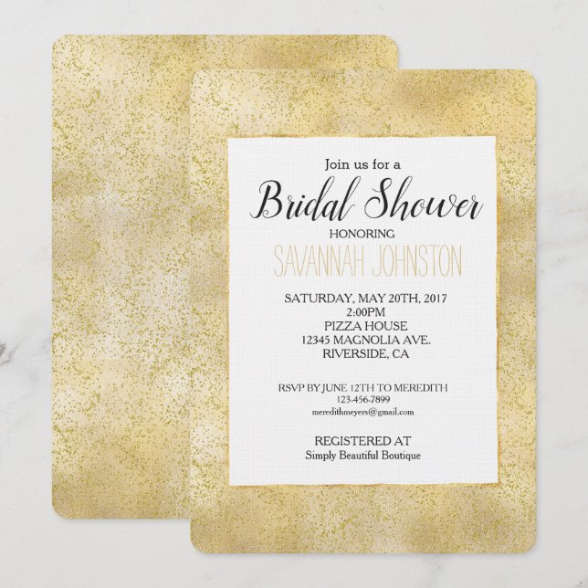 Gold Dust Sparkle Confetti Brautparty Einladung (Vorne/Hinten)