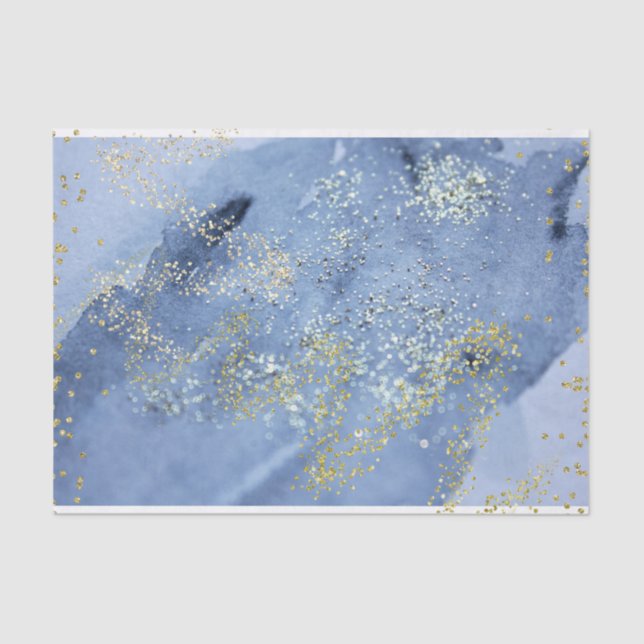 Gold Dusted Blue Watercolor Cloud Seidenpapier (Vorderseite)