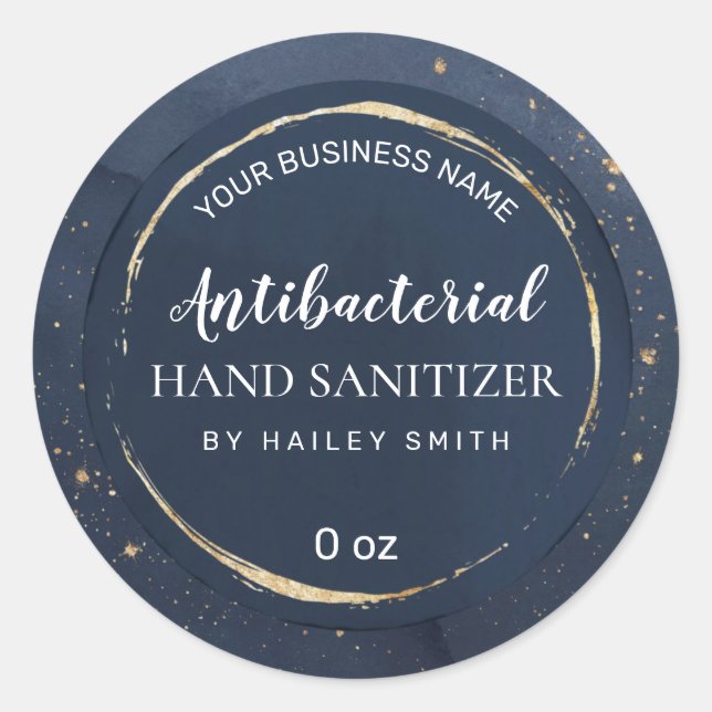 Gold Dusted Navy Blue Hand Sanitizer Labels Runder Aufkleber (Vorderseite)