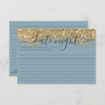 Gold Dusty Blue Glitzer Confetti Couple Date Hinweiskarte<br><div class="desc">Die elegante, glamouröse und moderne Begrüßungs-/Brautparty-/Pärchenduschtenberatungskarte eignet sich hervorragend für die zeitgenössische und stilvolle Veranstaltung. Es verfügt über ein Imitat gedruckt Gold funkelnd Glitzer Konfetti gesprenkelt Farbe Block auf einem einfachen staubigen blauen Hintergrund. Dieses schicke, luxuriöse und einzigartige Design wird ein Hit für alle Ihre Gäste! ***WICHTIGE HINWEIS FÜR DESIGN:...</div>