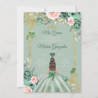 Gold Dusty Green Pink Mis Quince 15 Anos Einladung