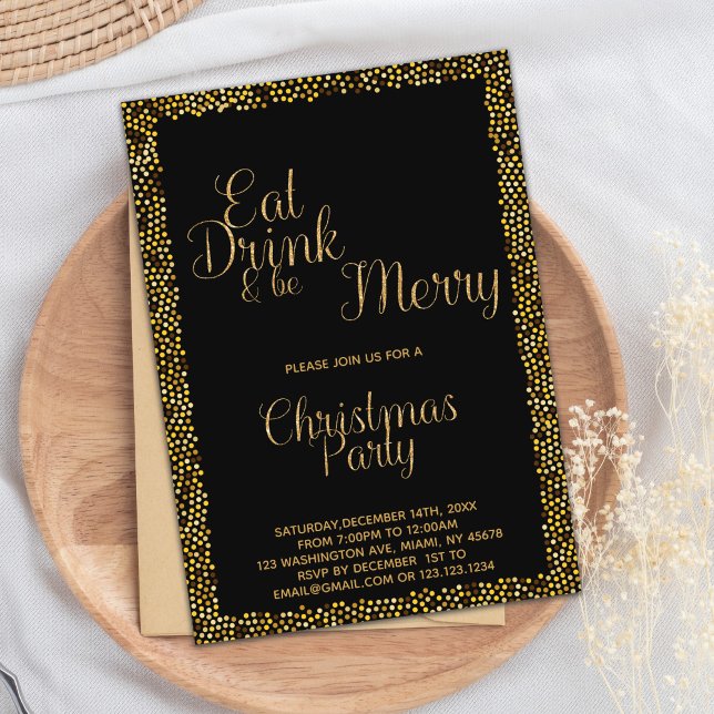Gold "Eat, Drink & Be Merry" Weihnachten Einladung (Gold Eat Drink and be Merry Christmas Invitations)