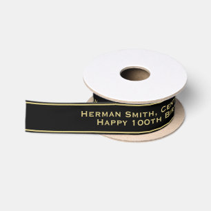 Gold Edge - Ihr Text wiederholt - Gold/Schwarz Satinband