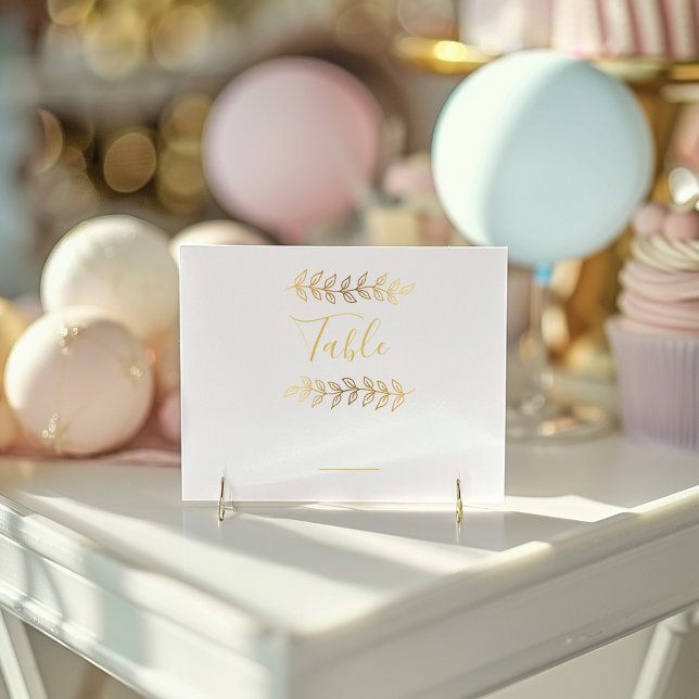 Gold-Effekt-Blätter Tischnummer-Karte (Gold effect leaves table number card for your wedding reception.)