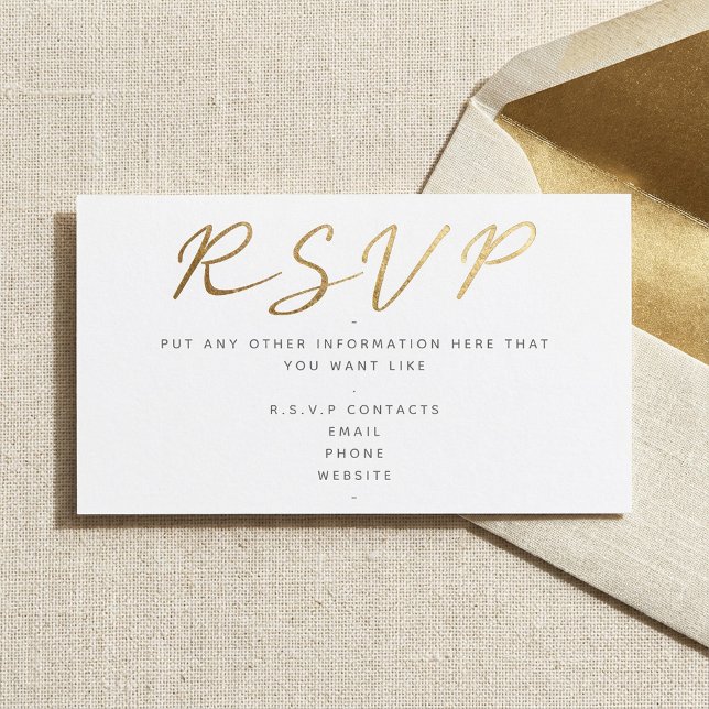 Gold Effekt Schrift, RSVP weiß Begleitkarte (Gold effect script, RSVP white Enclosure Card.)