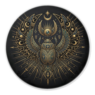 Gold Egyptian Scarab with Ankh Celestial Elements Keramikknauf