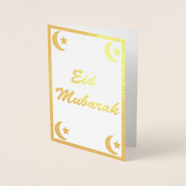 Gold Eid Mubarak Eid al Fitr Crescent Moon Stars Folienkarte (Vorderseite)