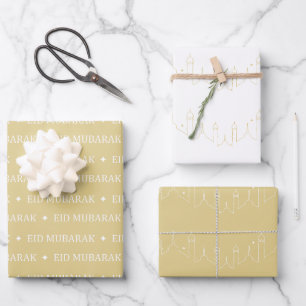Gold Eid Mubarak Masjid Design Geschenkpapier Set