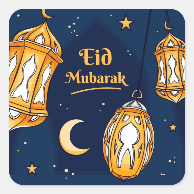 Gold Eid Mubarak Quadratischer Aufkleber (Vorderseite)