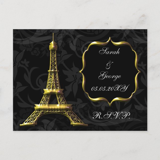Gold Eiffel Turm Französisch Wedding rsvp Einladungspostkarte (Vorderseite)