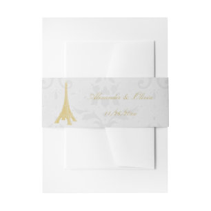 Gold Eiffelturm Damask Einladung Einladungsbanderole