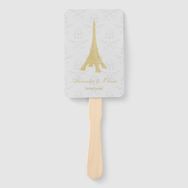 Gold Eiffelturm Damask Hochzeitsfavorit Hand Fan Fächer (Vorderseite)
