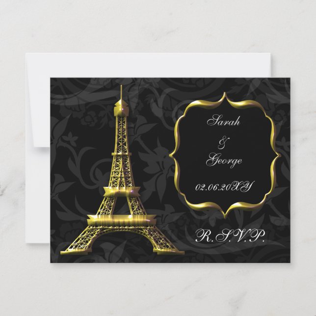 Gold-Eiffelturm-Französisch-Wedding-Karte RSVP Karte (Vorderseite)