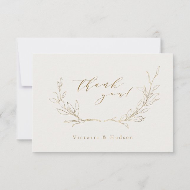 Gold einfache botanische Kranz Hochzeit danke Ihne (Vorderseite)
