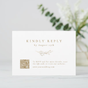 Gold einfache Eleganz botanischen QR Code Hochzeit RSVP Karte