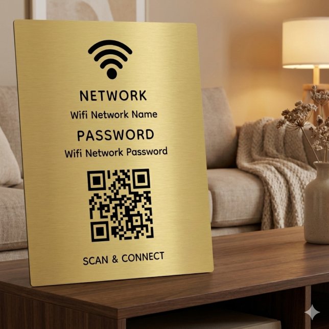 Gold Einfaches elegantes WLAN QR-Netzwerkkennwort Fotoplatte (Von Creator hochgeladen)
