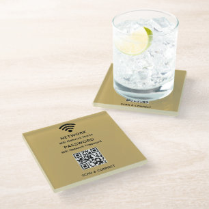 Gold Einfaches elegantes WLAN QR-Netzwerkkennwort Glasuntersetzer